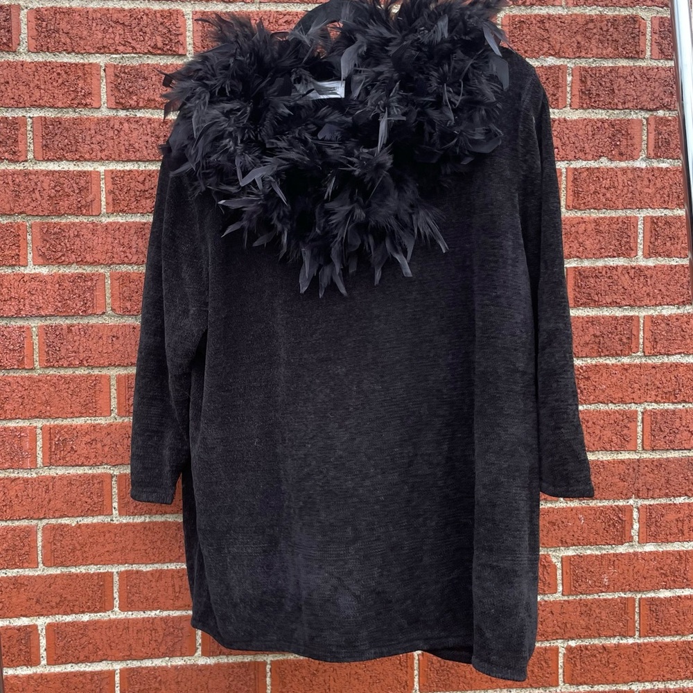 Valerie Steven’s Plus 1x black feather whimsigoth witch collar sweater